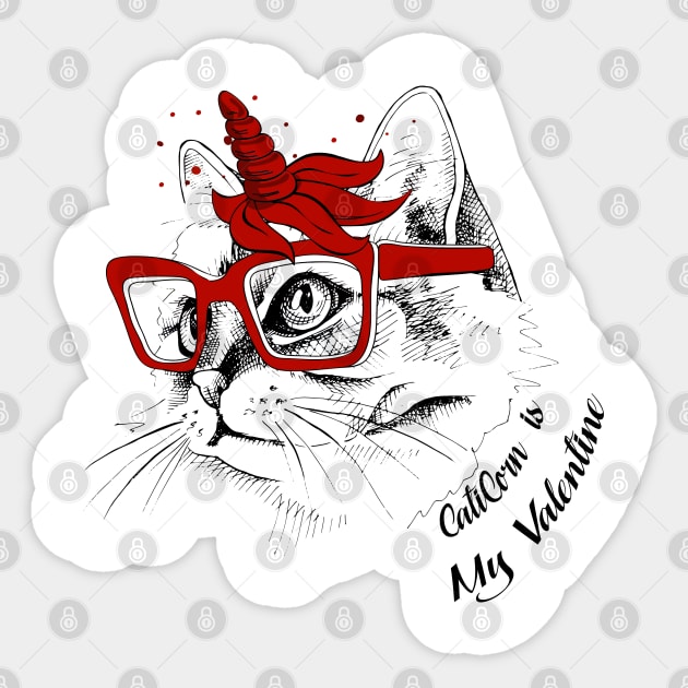 Caticorn Is My Valentine, Unicorn Valentine Sticker by Charaf Eddine